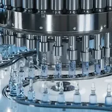 Ampoules on a filling machine